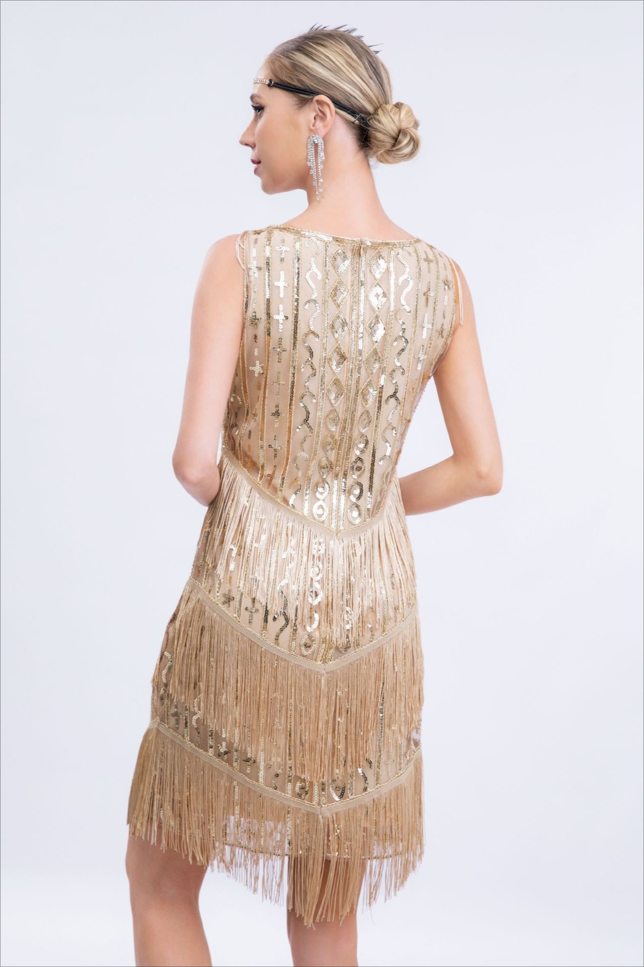 Sequin Fringe Sleeveless Tiered Mini Dress