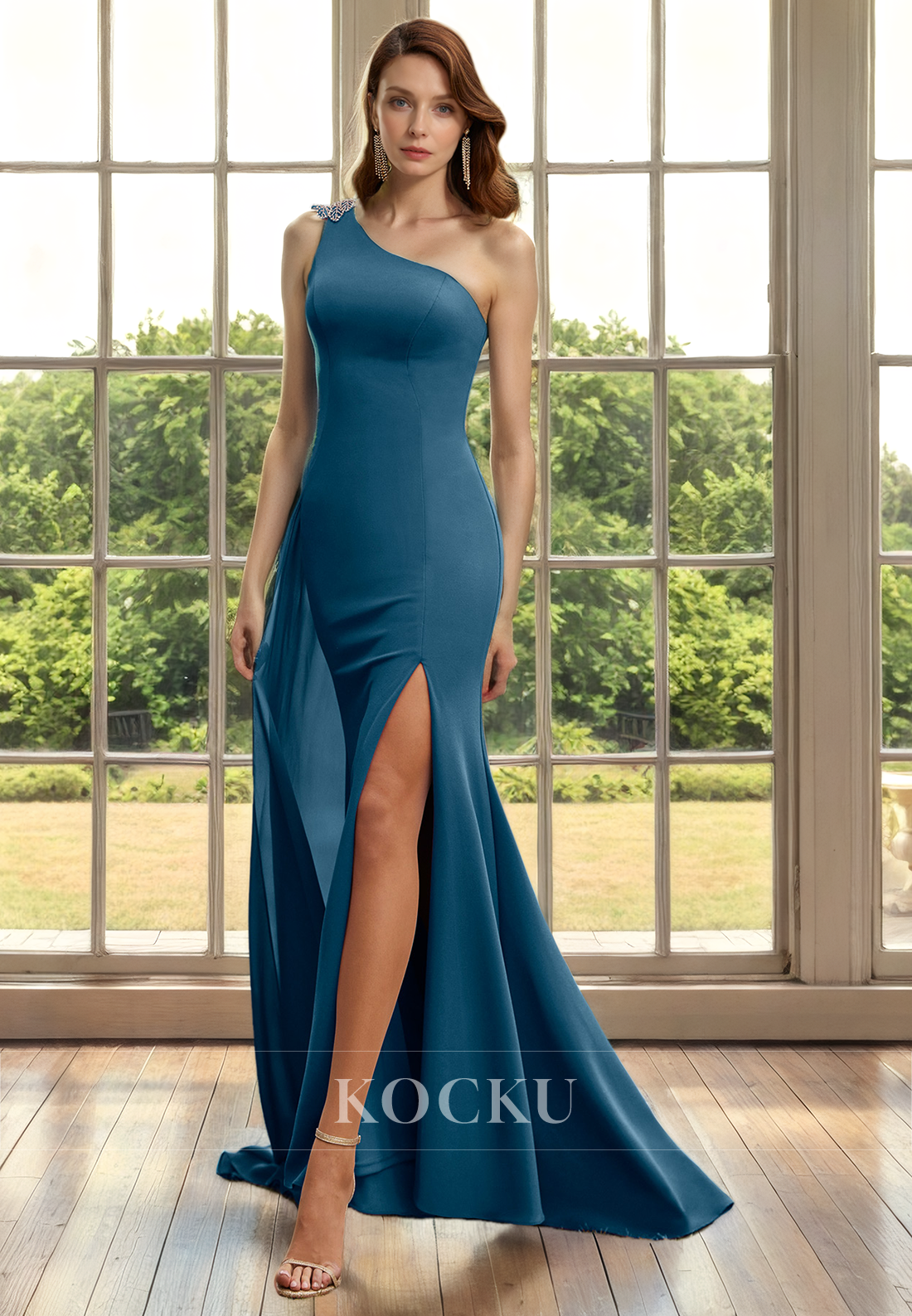 Simple & Casual One Shoulder Sleeveless Split Cocktail Mother of the Bride Dress