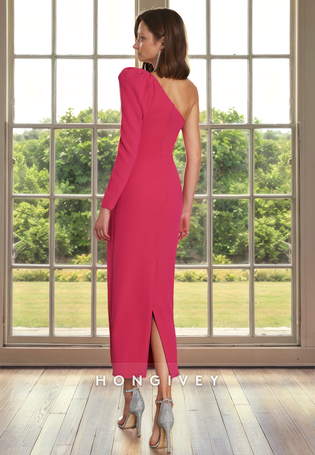 HM309 - Sexy Fitted One Shoulder Long Sleeves Cocktail Formal Dress