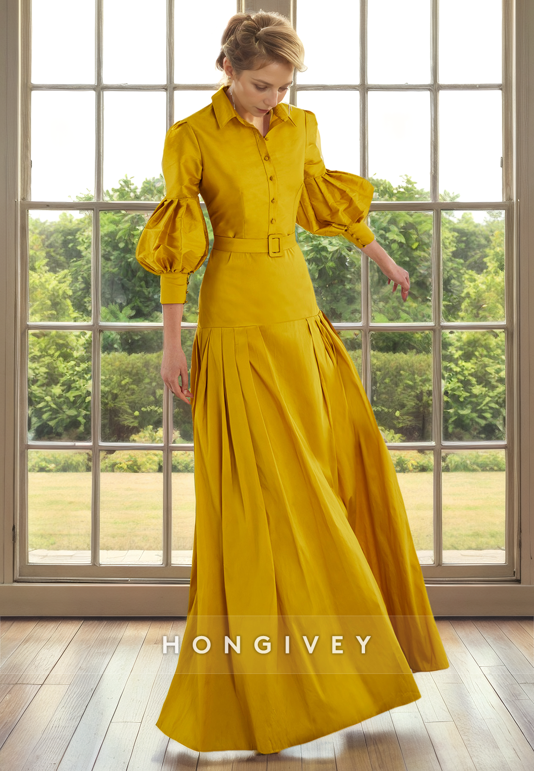 HM317 - Chic Satin A-Line Two Tone With Side Slit Floor-Length Formal Cocktail Dress
