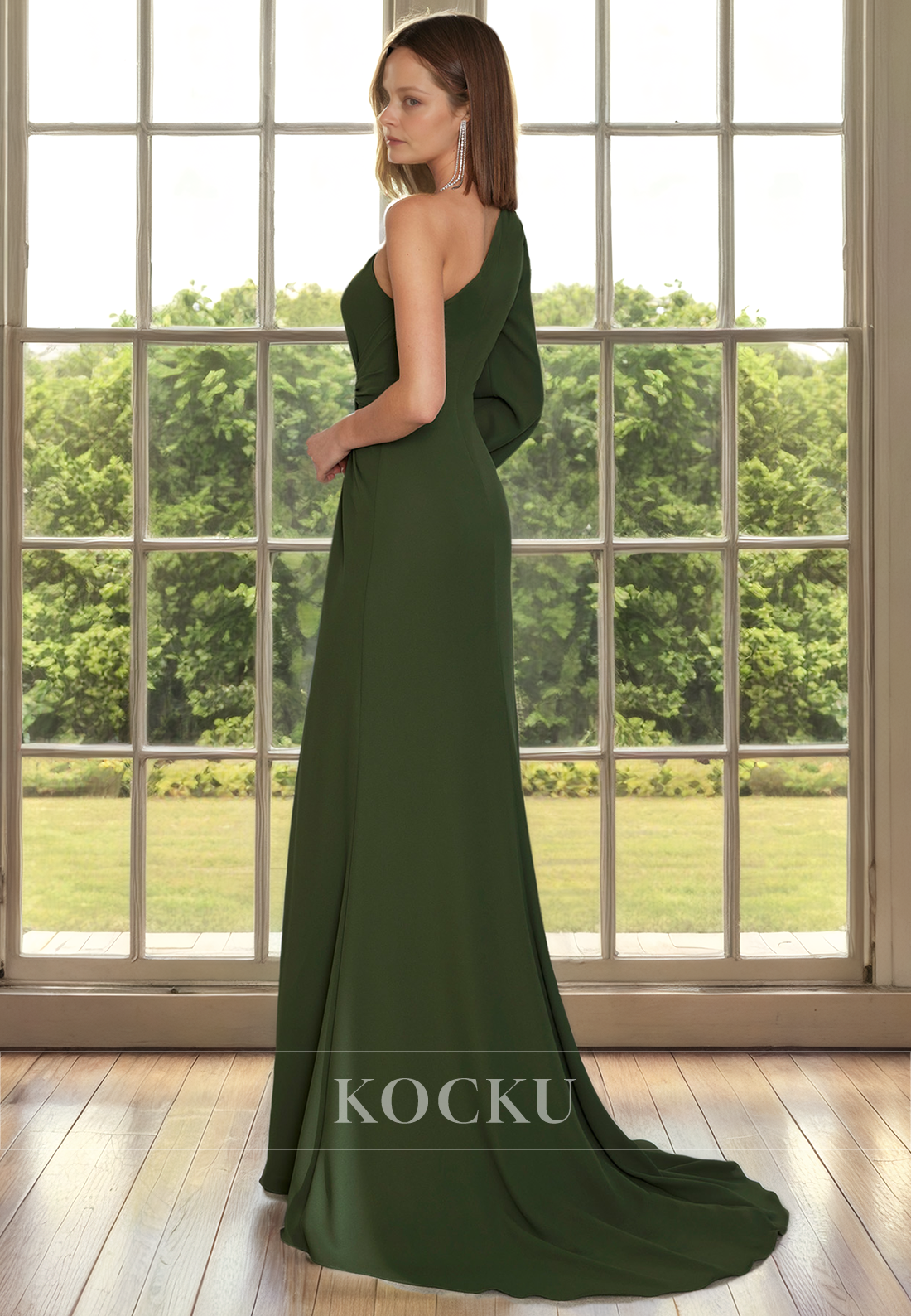 Simple & Casual One Shoulder Long sleeves Mermaid Cocktail Mother of the Bride Dress