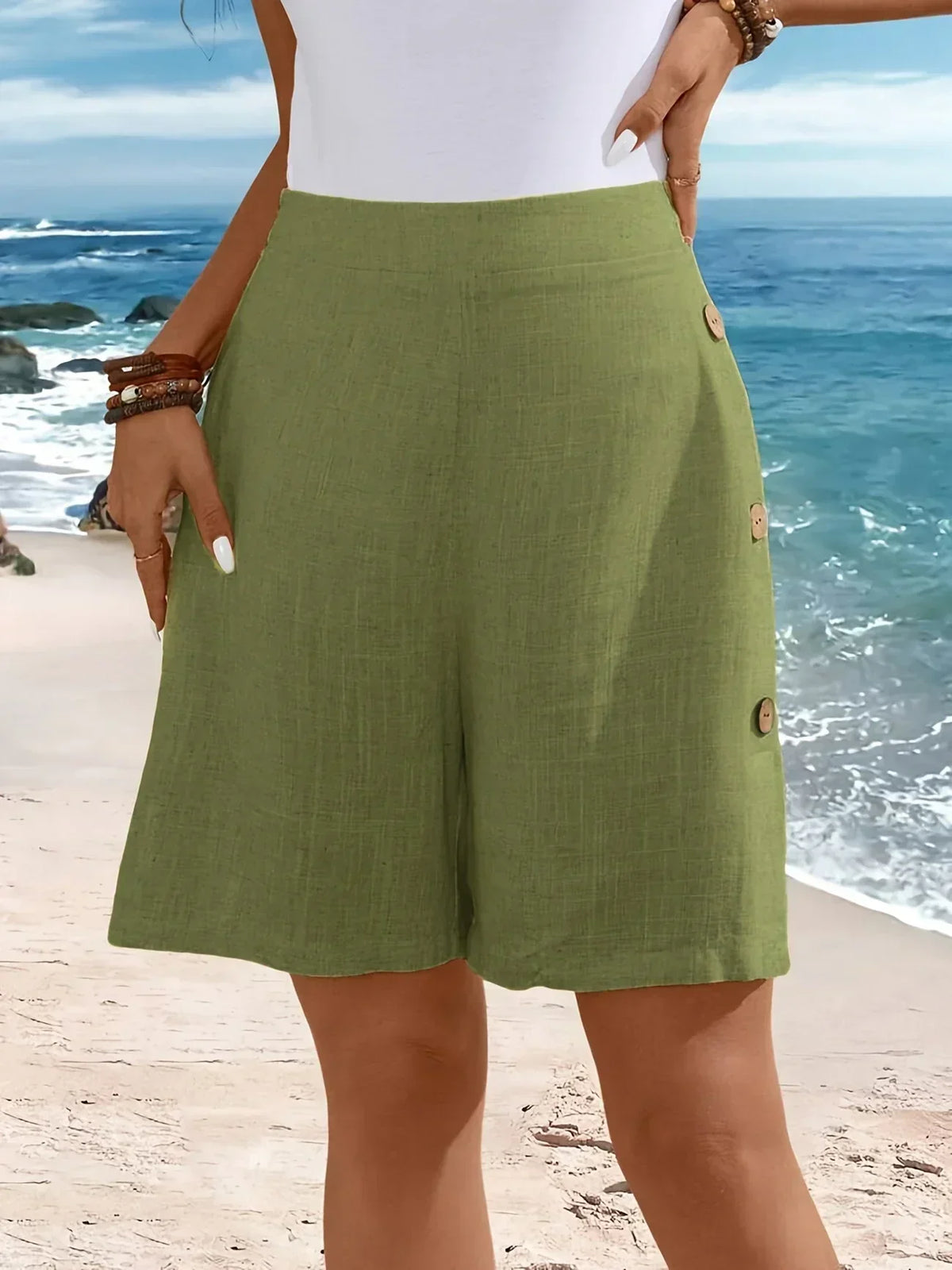 High Waist Side Button Tailored Shorts