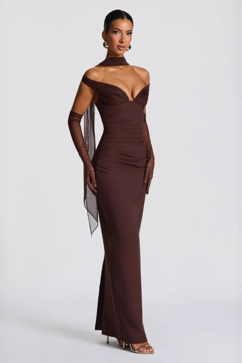 Off Shoulder Sweetheart Ruched Bodycon Mermaid Maxi Gown