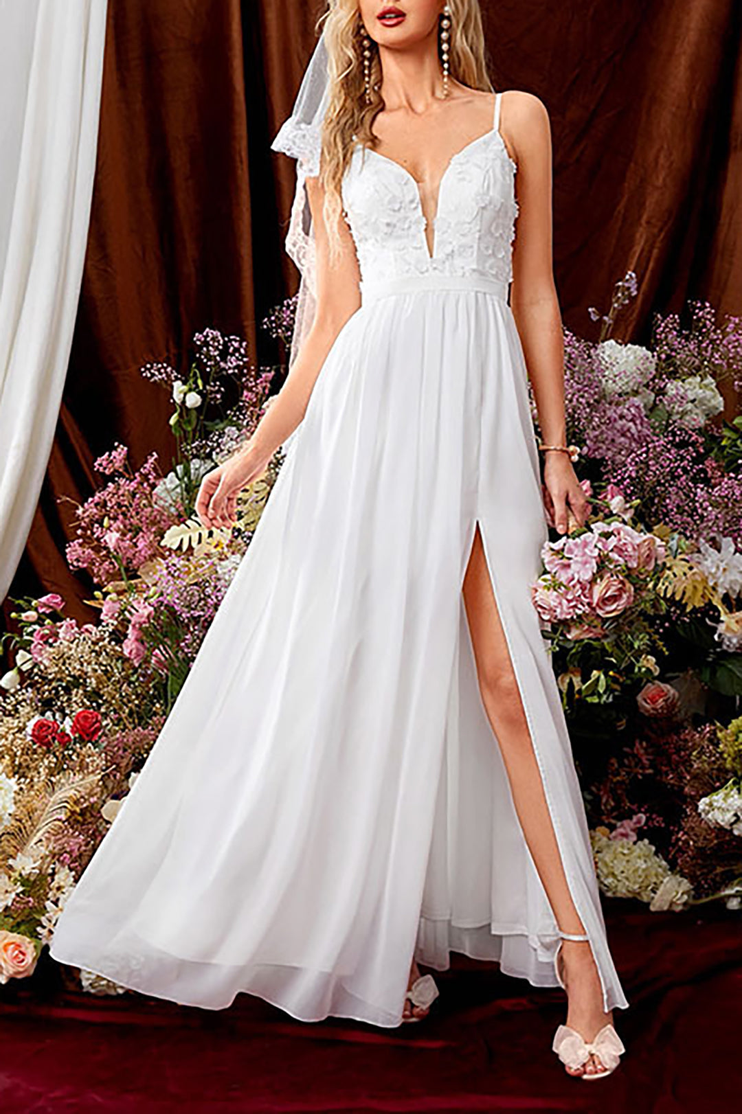 Lace Appliques Slip Maxi Dress - View 5