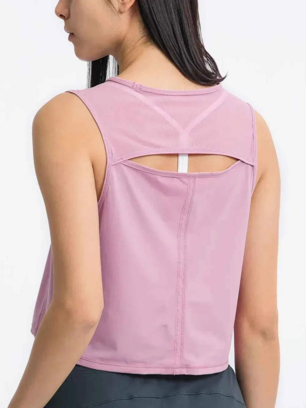 Round Neck Sleeveless Seam Detail Cropped Active Tank Top 8