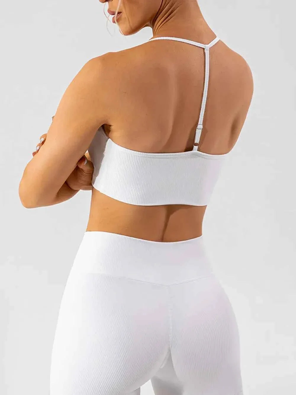 Ribbed Scoop Neck Spaghetti Strap Cropped Sports Bra Top 10