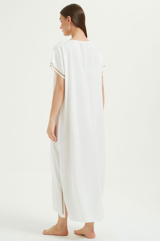 Embroidered V-Neck Short Sleeve Kaftan Maxi Dress 43