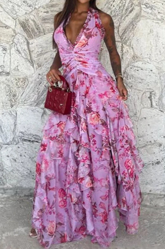 Sleeveless Edition Hollow Maxi Floral Dress