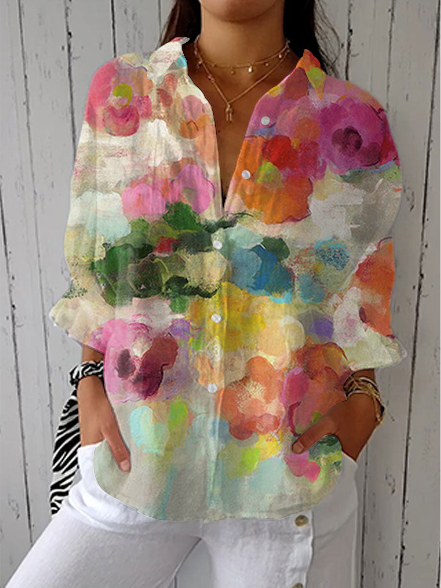 Watercolor Floral Button Front Long Sleeve Shirt