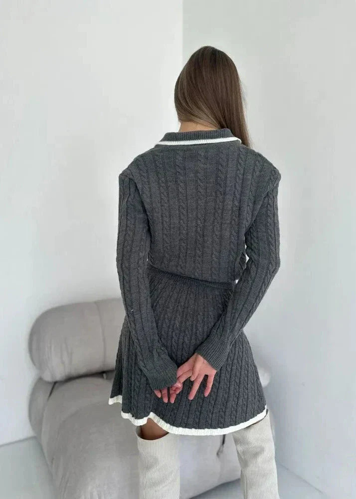 Cable Knit Buttoned Sweater Dress Set