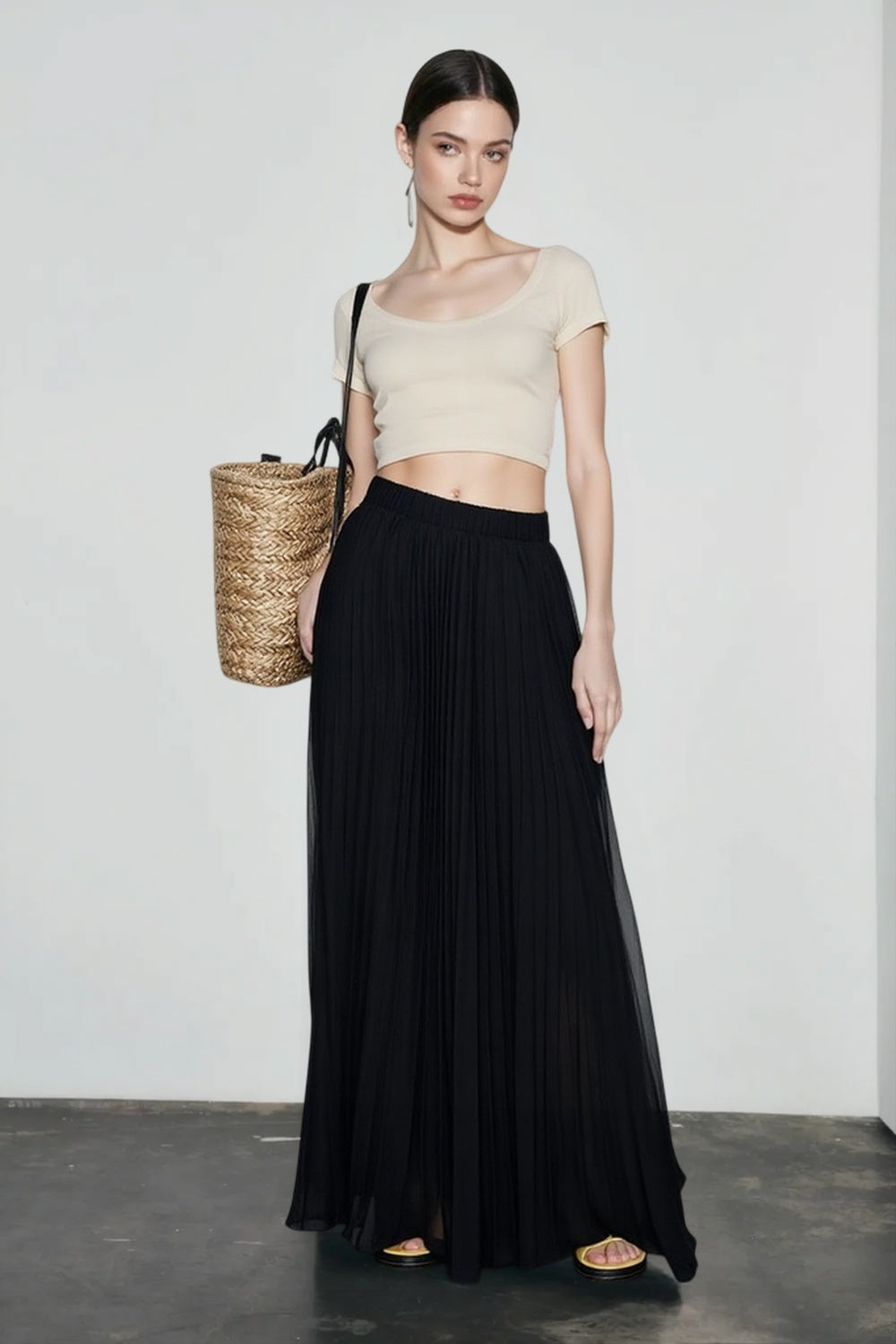 Chiffon Pleated Flowing Maxi Skirt