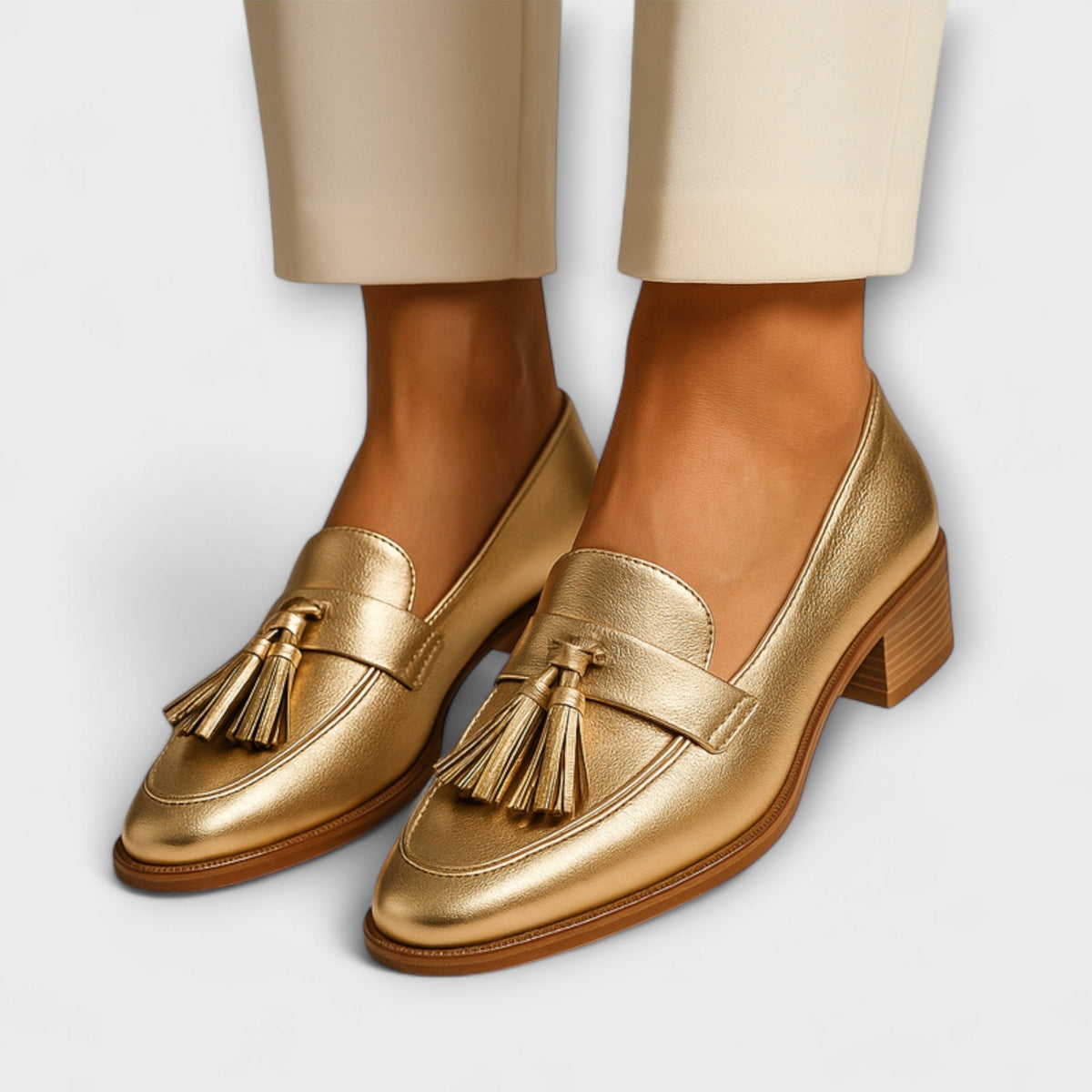 Pointed Toe Tassel Block Heel Loafers