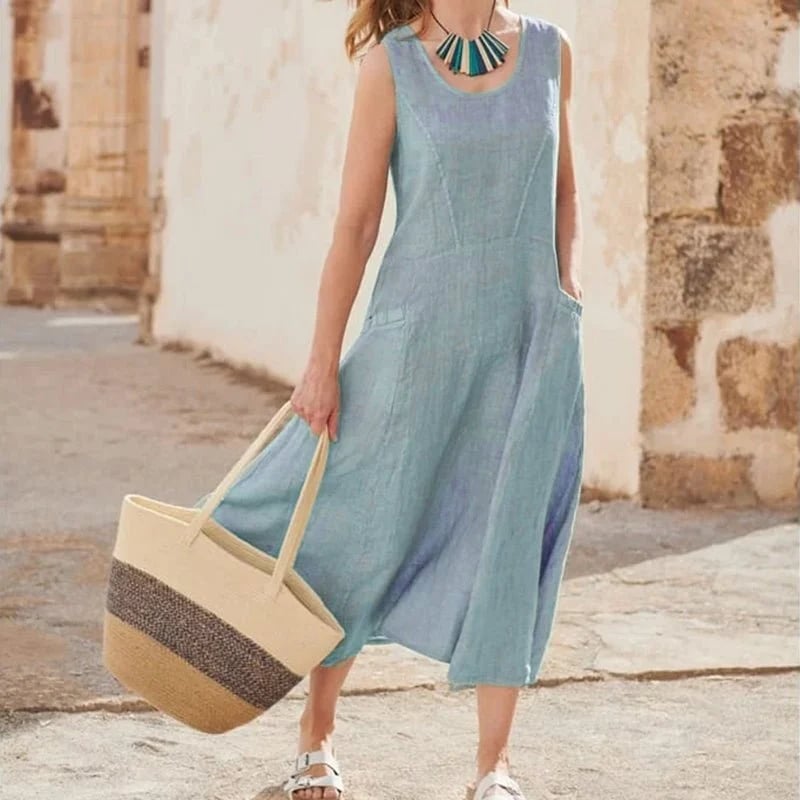 Scoop Neck Side Pocket Maxi Dress and Button Cardigan Two-Piece Set