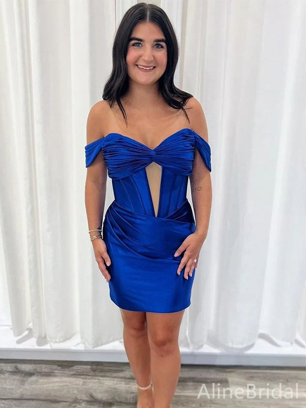 Satin Off Shoulder Twist Front Sheer Plunge Corset Bodice Bodycon Homecoming Dress 2