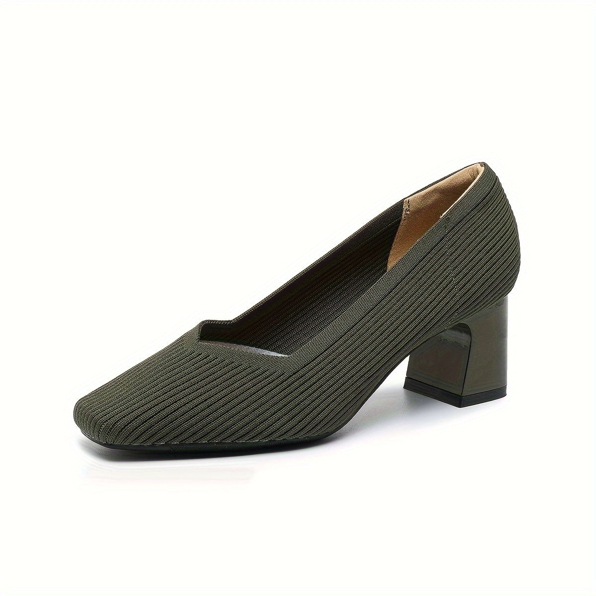 Square Toe Block Heel Slip On Pumps