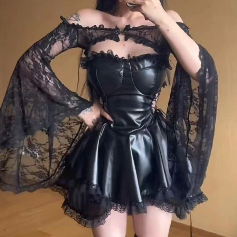 Black Gothic Y2K Chest Wrap Party Mini Dress - View 2