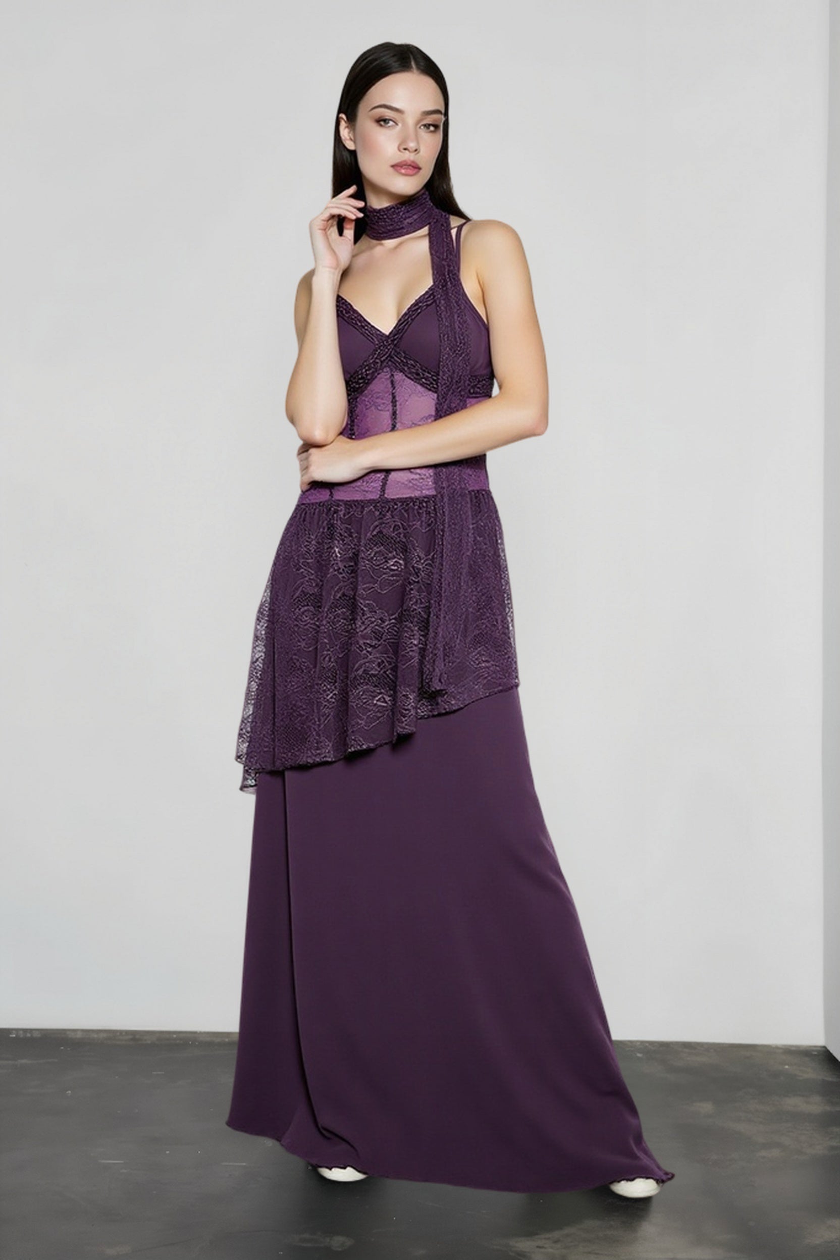 Lace Sheer Mesh Maxi Dress