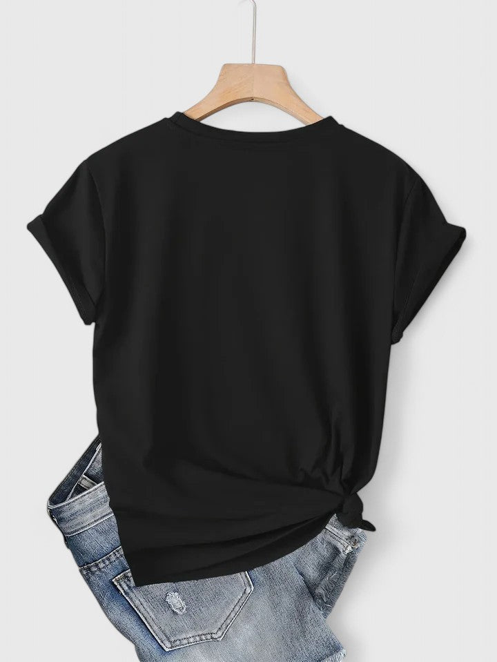 Heart Print Crew Neck Short Sleeve T-Shirt