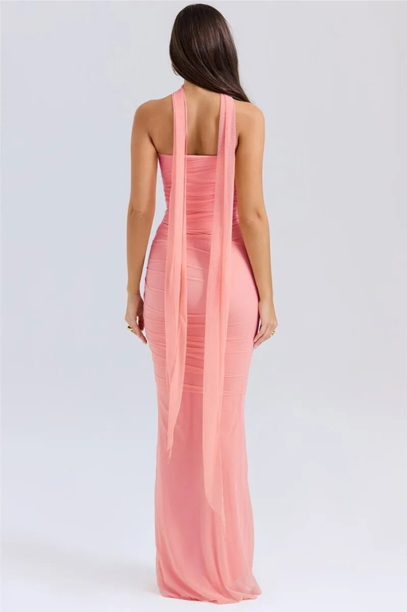Wine Red Strapless Crop Top and Maxi Dress Set