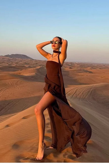 Strapless Chiffon High Split Maxi Dress