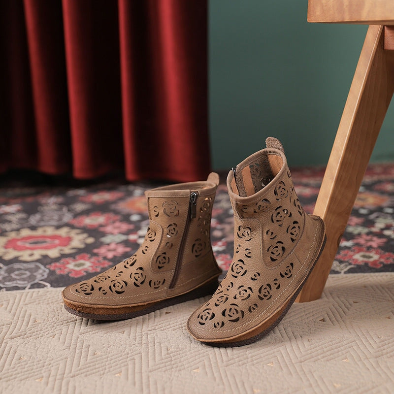Cut Out Summer Boots Breathable Short Boots in Khaki/Coffee