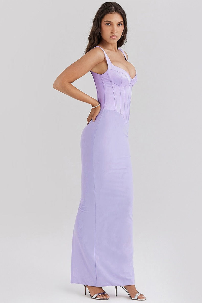Corset Bodice Wide Strap Sweetheart Neck Column Bodycon Maxi Gown
