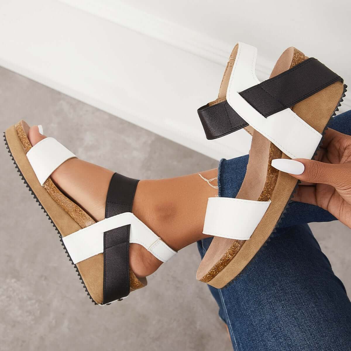 Open Toe Cork Footbed Platform Wedges Ankle Strap Sandals