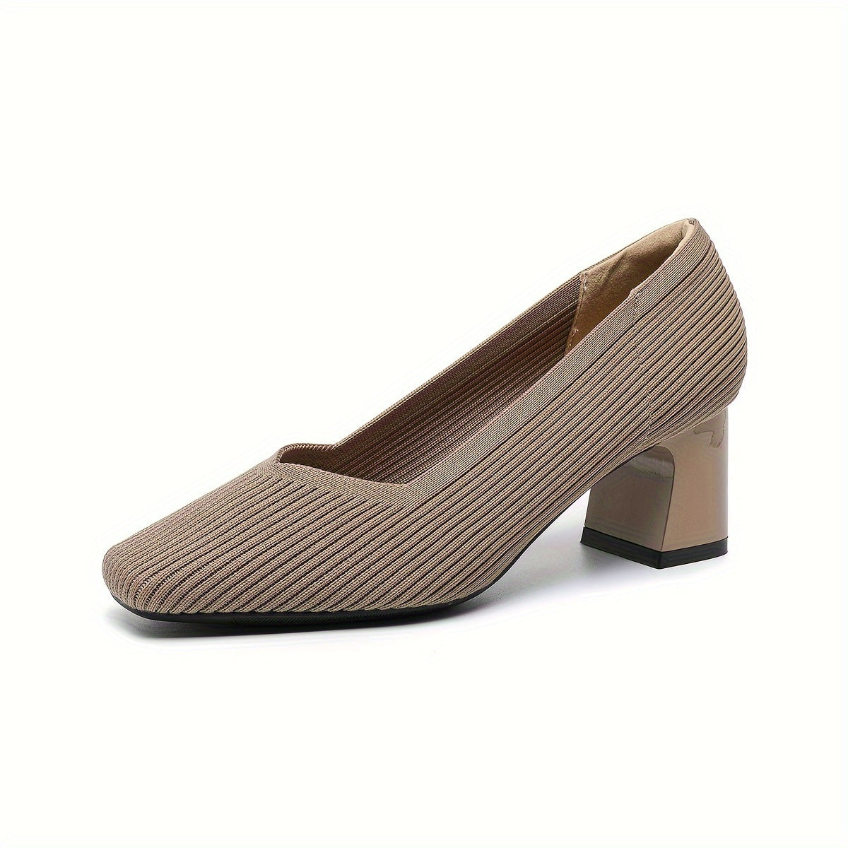 Square Toe Block Heel Slip On Pumps