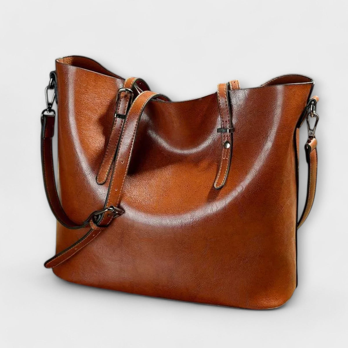 Buckle Strap Faux Leather Bucket Tote Bag