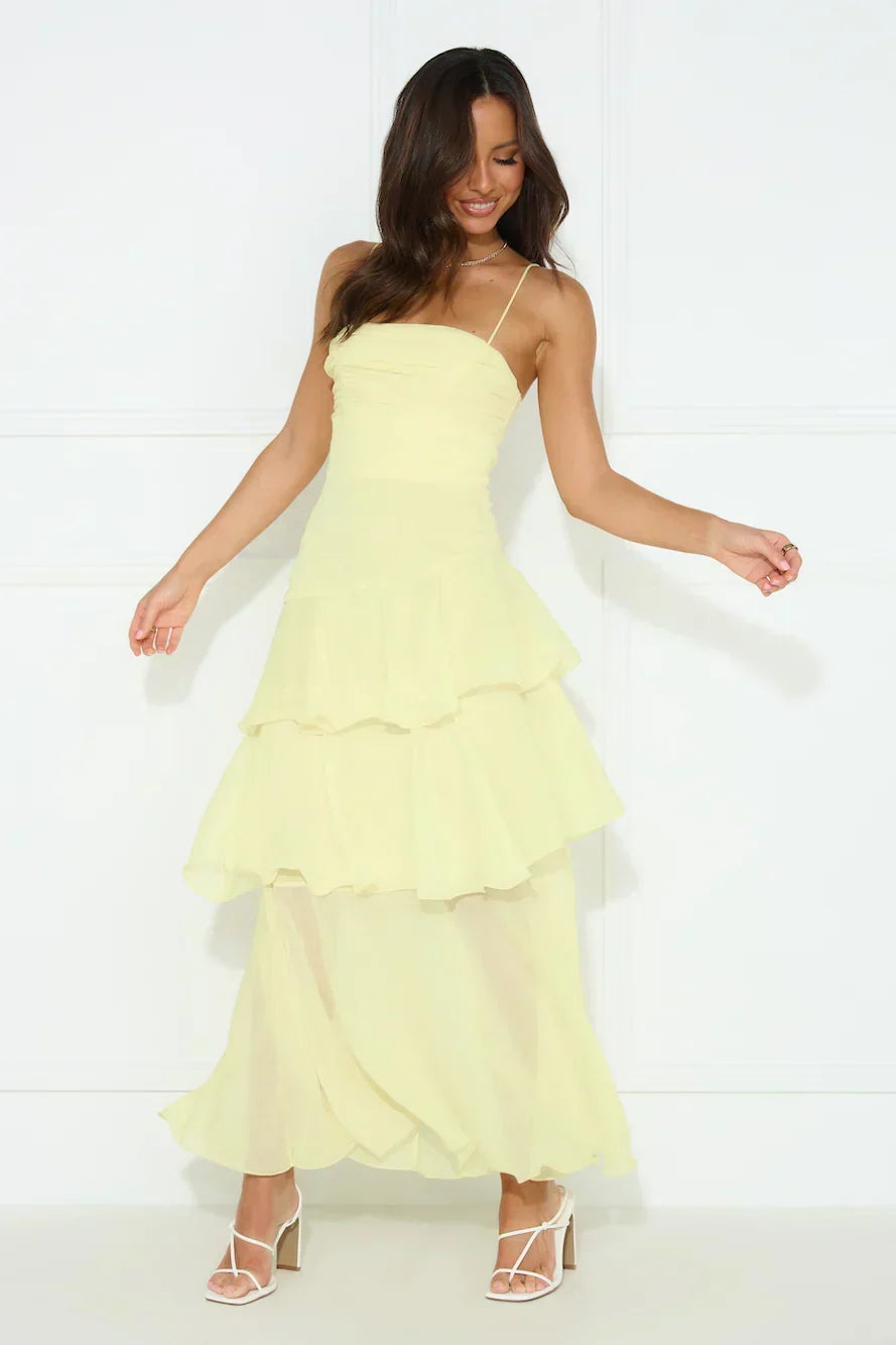 Chiffon Straight Neck Cami Tiered Ruffle Maxi Dress 3