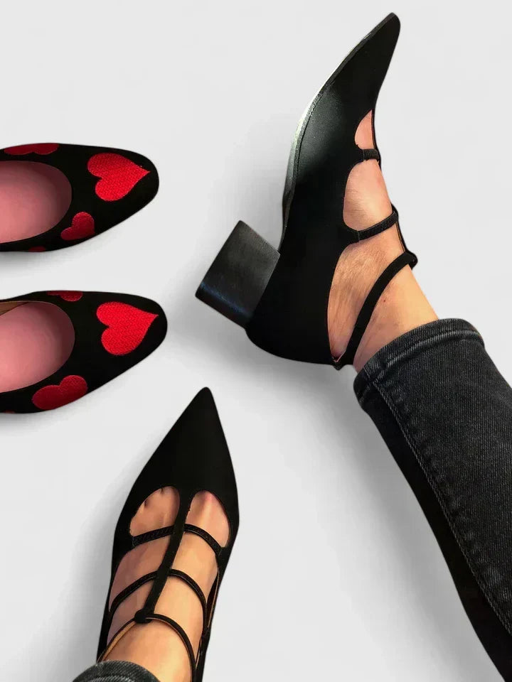 Pointed Toe Caged Strap Low Heel Flats
