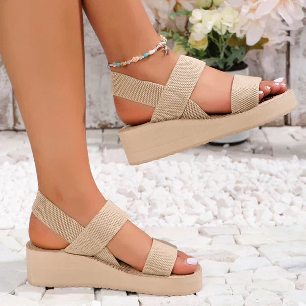Open Toe Elastic Strap Espadrille Platform Wedge Sandals