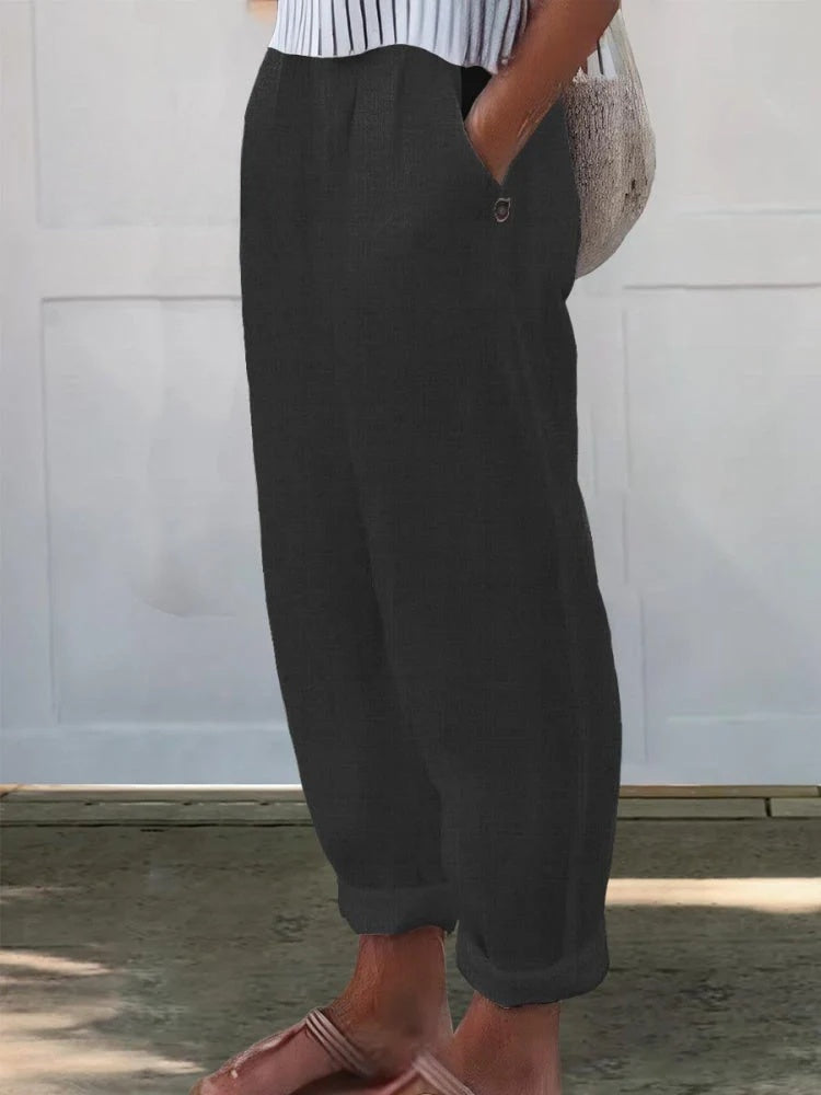 Women's Printed Cotton And Linen Casual Pants