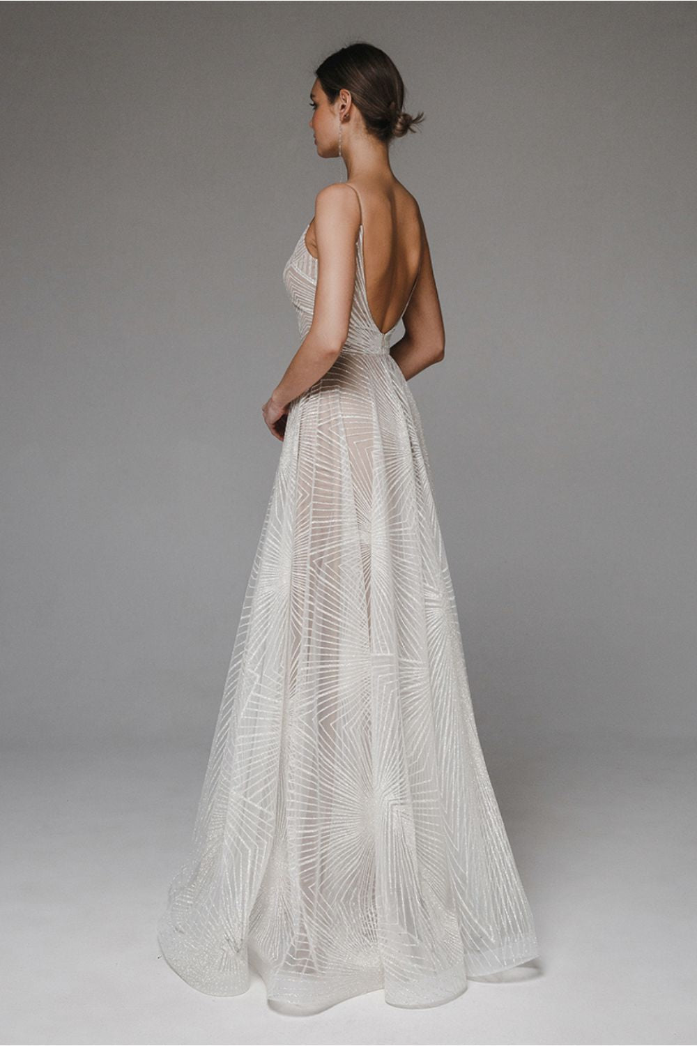 Sparkle Spaghetti Strap V-Neck A-Line Wedding Gown