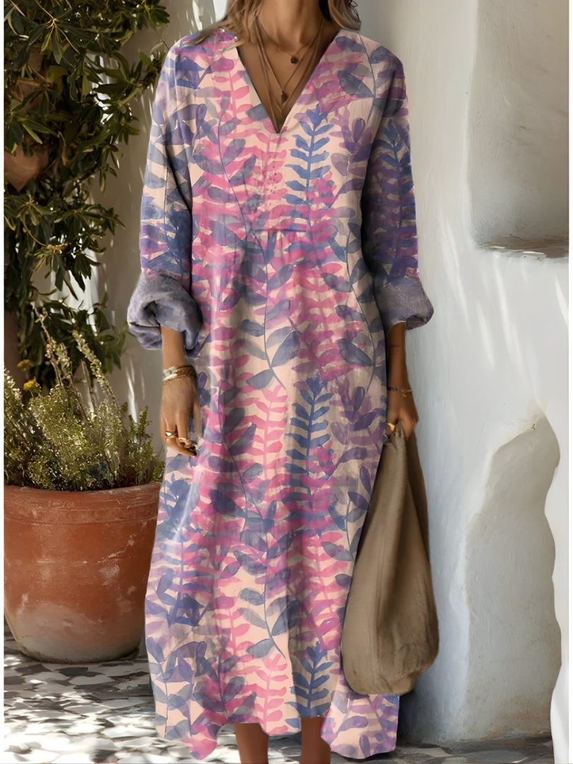 Paisley Floral Long Sleeve Round Neck Maxi Dress