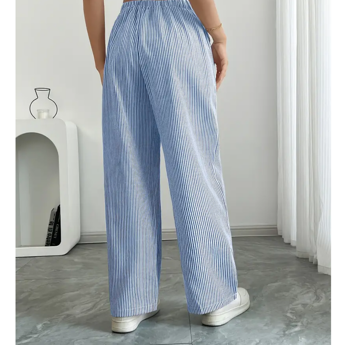 Striped Drawstring Wide Leg Pocket Pants