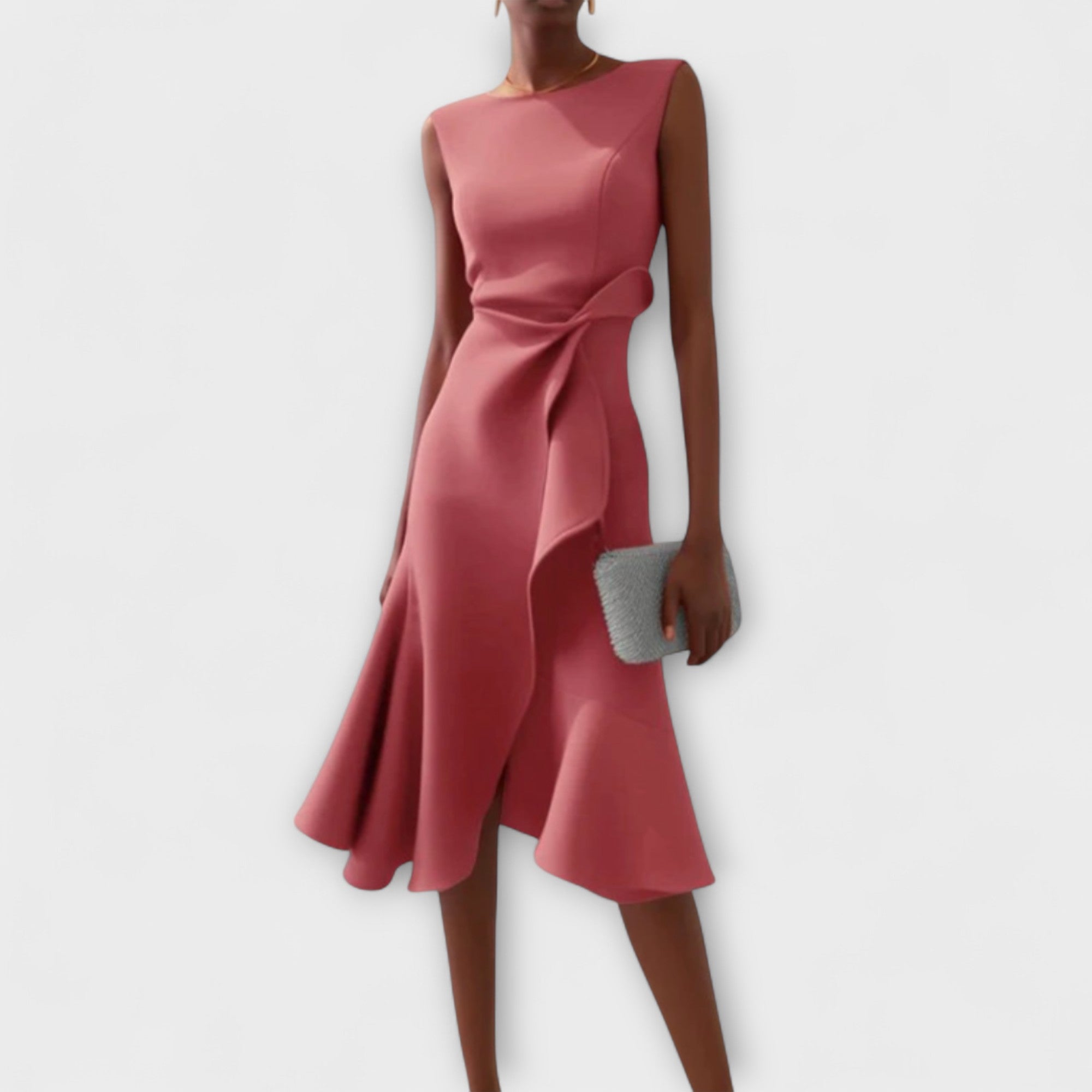 Gabriella | Draped Asymmetric Midi Dress Pink