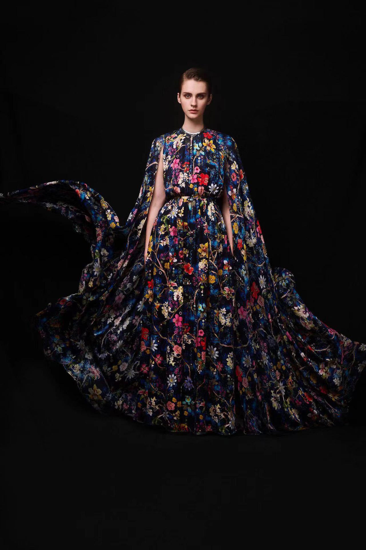 Gloria Statement Round Neck Cape Sleeve Maxi Dress Boutique Collection
