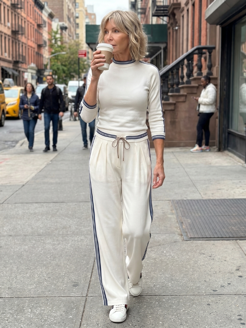 Mock Neck Long Sleeve Top and Side Stripe Wide Leg Pants Two Piece Set