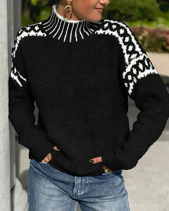 Fair Isle Yoke Mock Neck Oversized Sweater