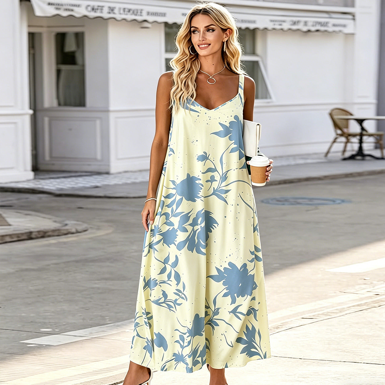 Floral Spaghetti Strap A-Line Maxi Dress 7