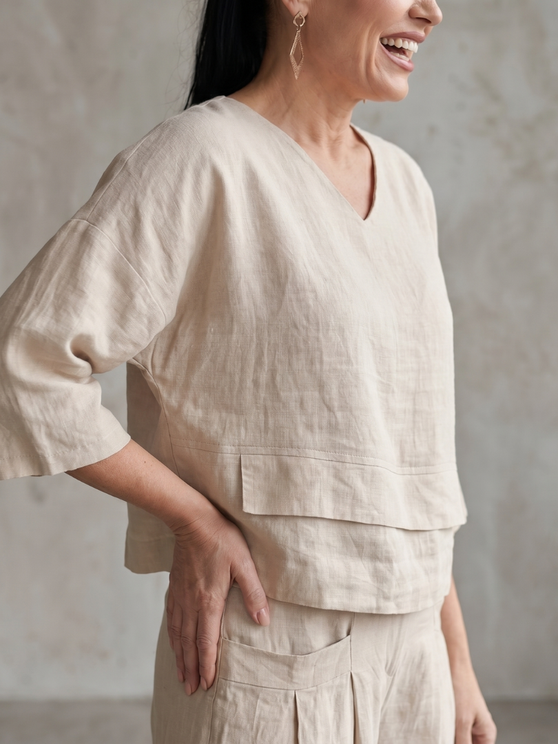 V-Neck Layered Top and Wide Leg Pants Two Piece Set