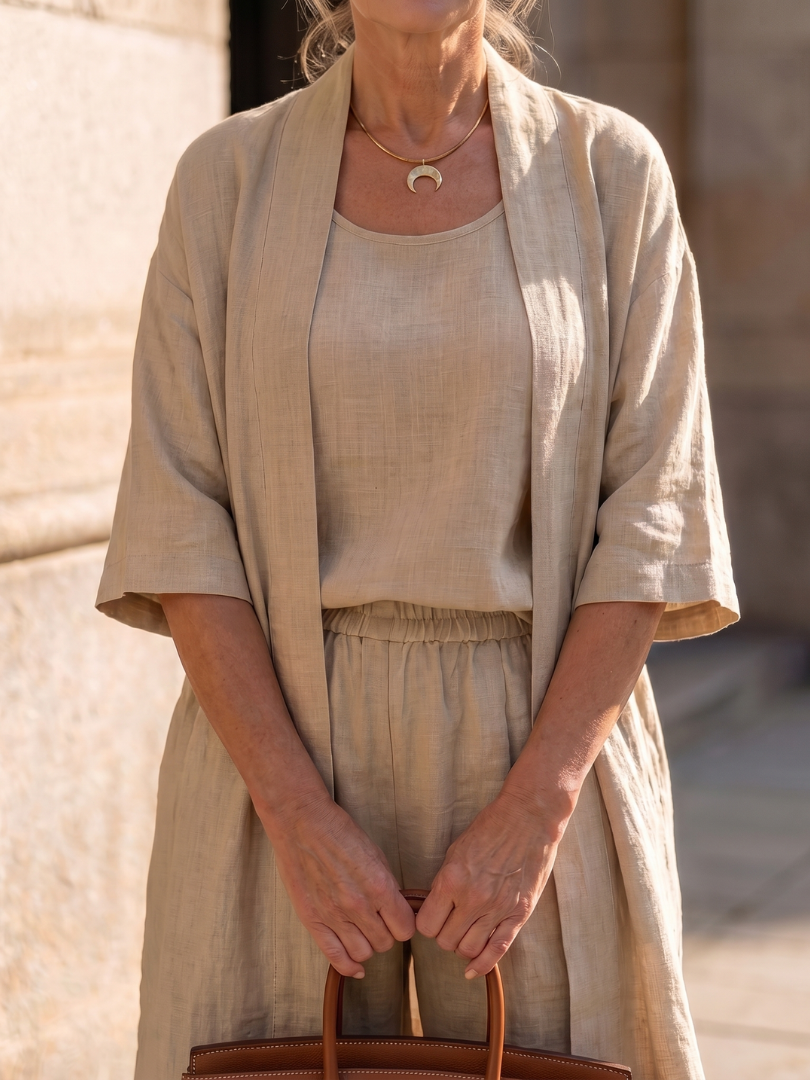 Tank Wide Leg Pants and Longline Kimono Three Piece Set