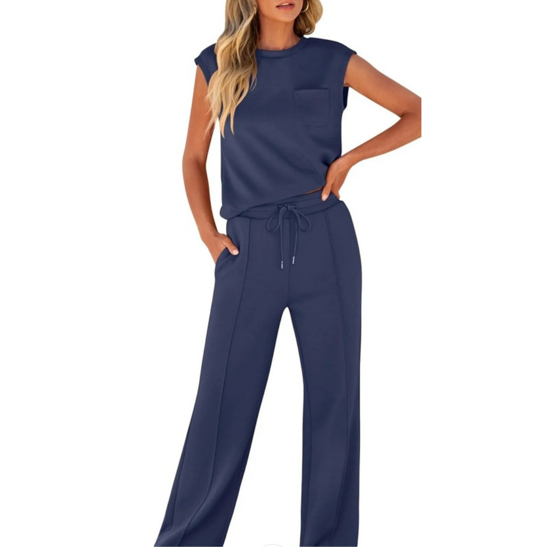 Cap Sleeve Top and Wide Leg Pants Two Piece Set