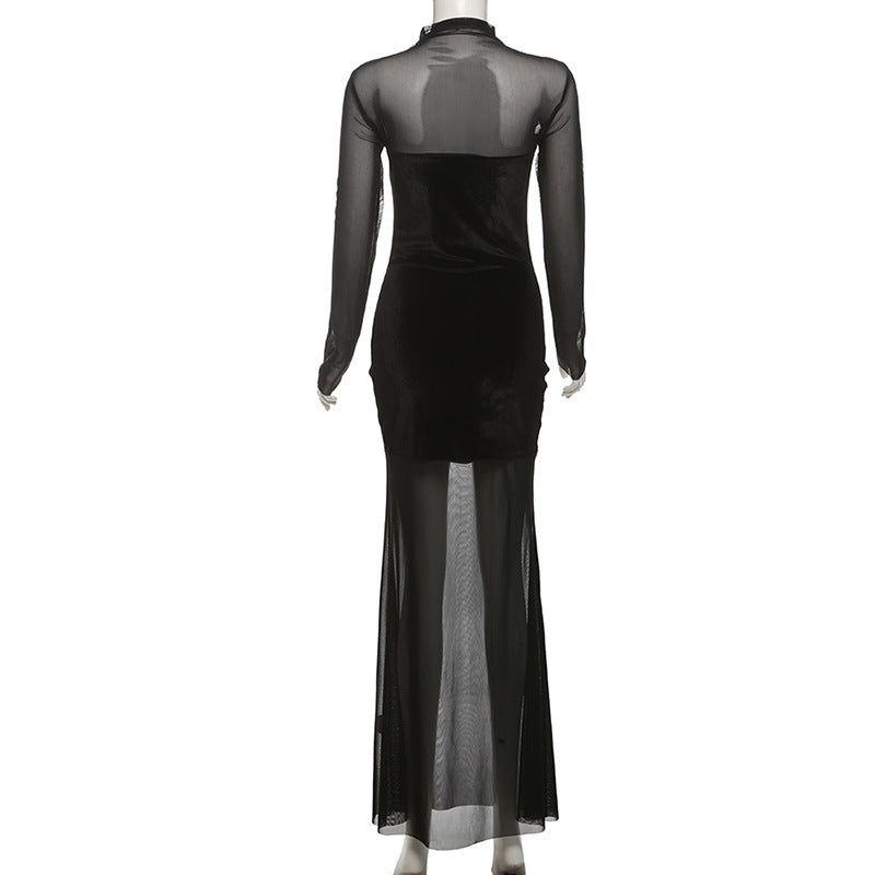 Velvet Crush Sheer Dress Black