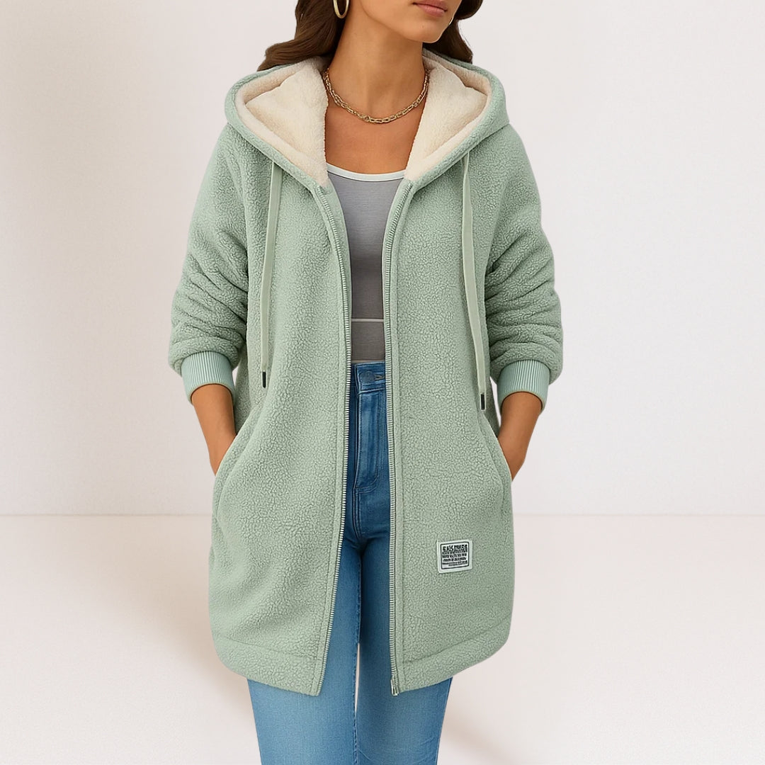Hooded Zip Front Longline Sherpa Fleece Jacket 2