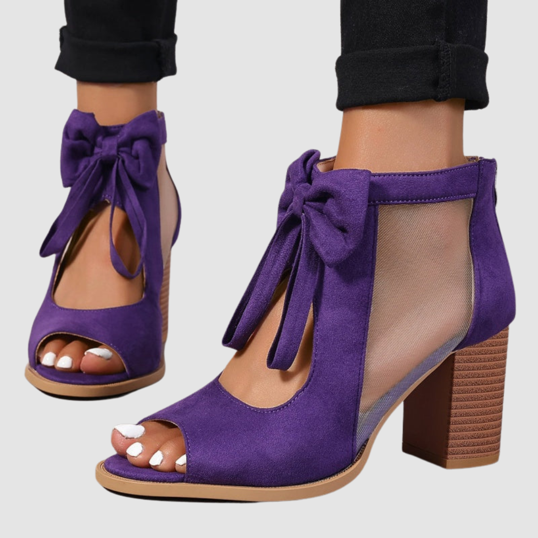 Peep Toe Bow Cut Out Block Heel Sandals