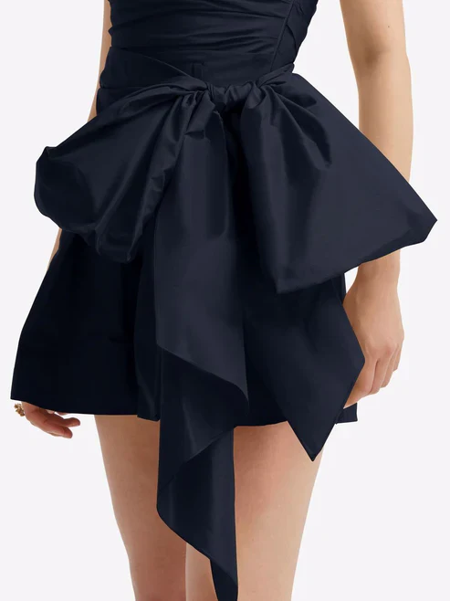 Navy Blue Strapless Short Homecoming Dress with Bow cc1963