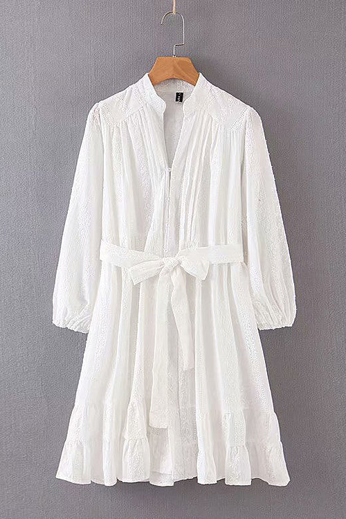 Crochet Lace Long Sleeve V-Neck Mini Dress - View 12