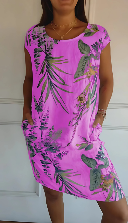 Iris - Casual Loose-Fit Knee-Length Printed Dress Purple